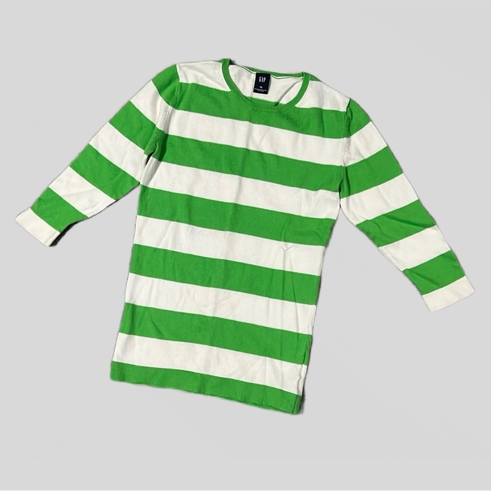 Gap Crewneck Chunky Green & White Stripe Sweater Women’s Size XS Stretch